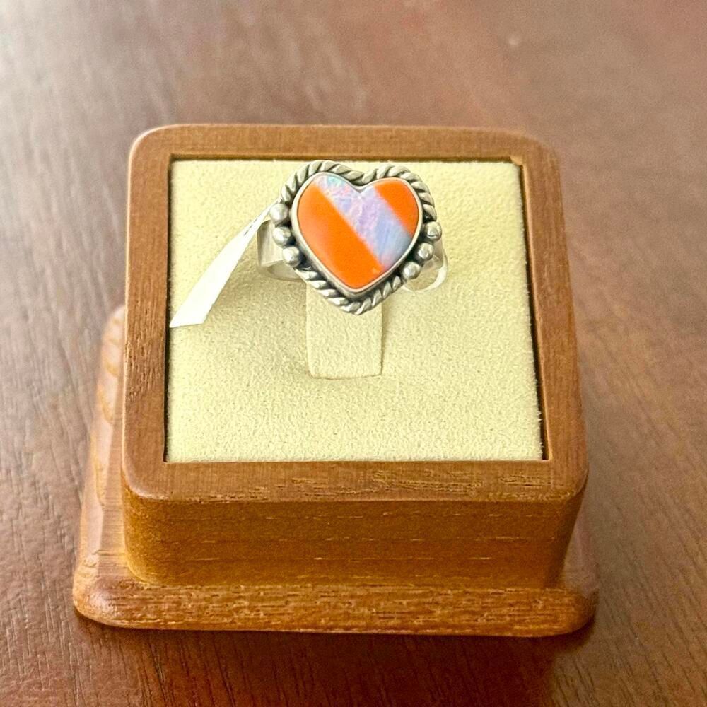Southwest Heart Opal Inlay Adjustable Sterling Silver Ring Boho New